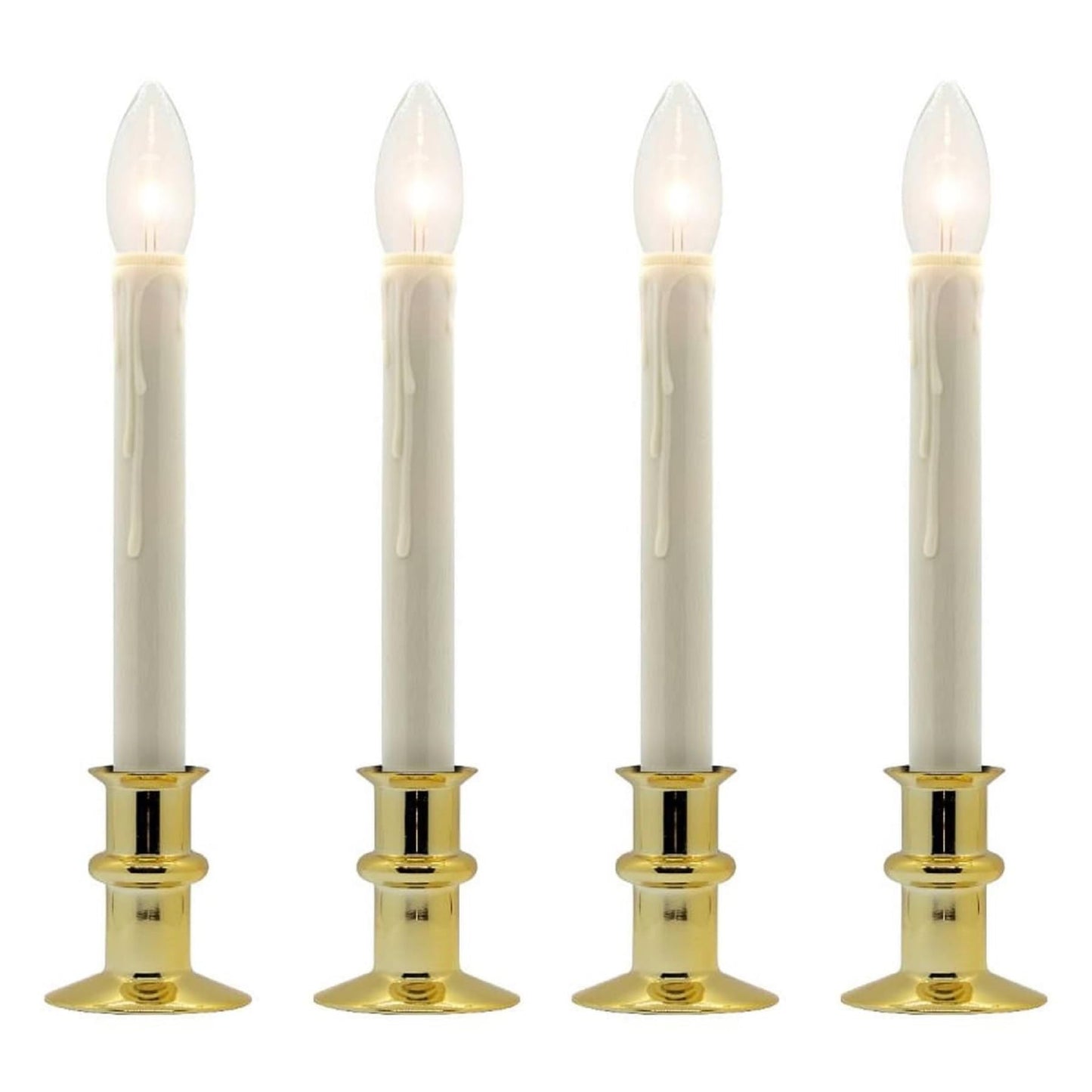 Celestial Lights Set of Four Battery Operated Remote Programmable Window Hugger Candle for Narrow Window Sills Daily Timer Choose 6, 8, or 10 Hours Flicker or Steady (Brass)