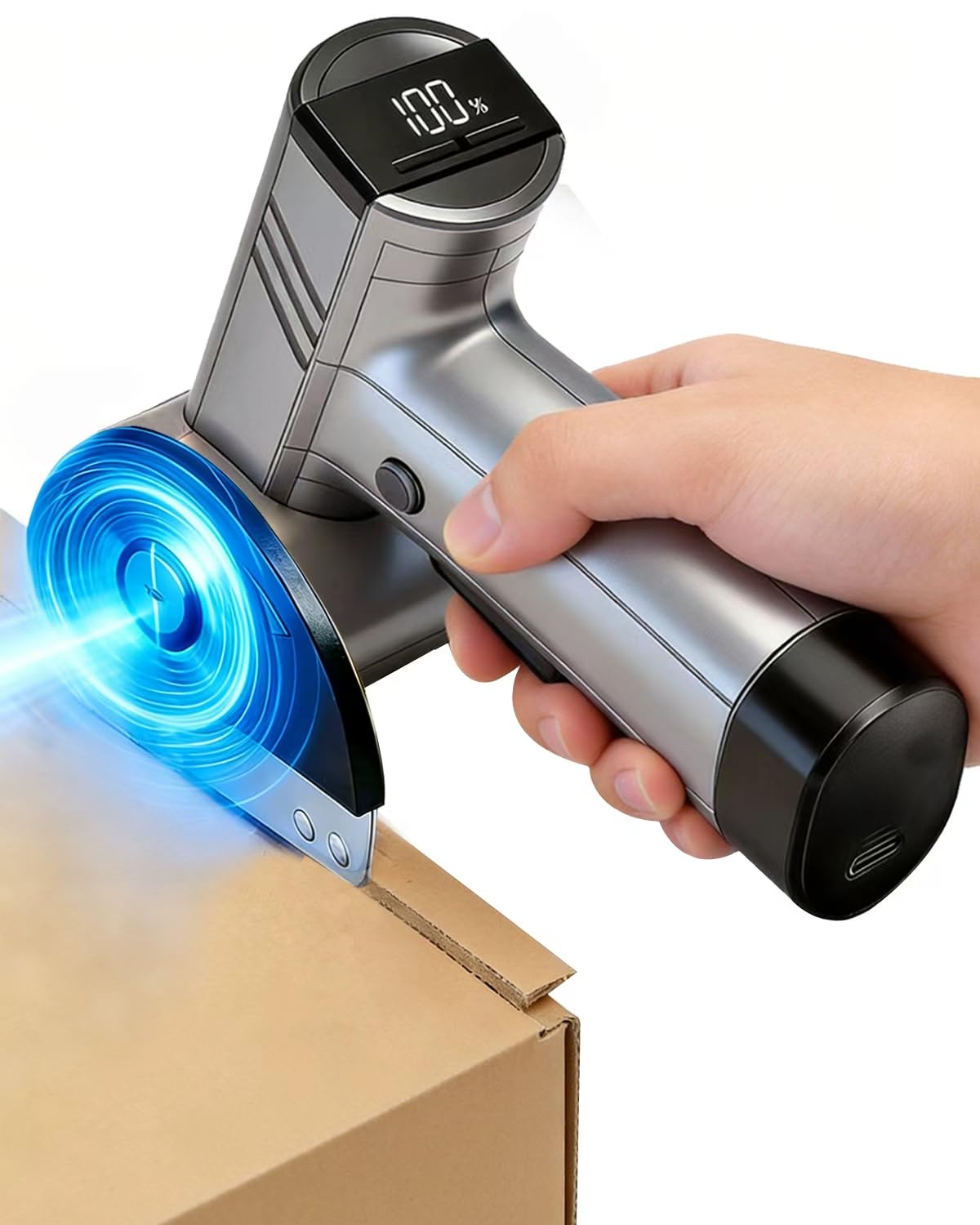 WOZADDI Cordless Electric Cardboard Cutter: 4.2V Brushless Motor Rechargeable LED Display Cardboard Cutting with 2 Blades LED Light Easy and Safe Cutting - Office Tailors Handmade Crafts and Warehouse