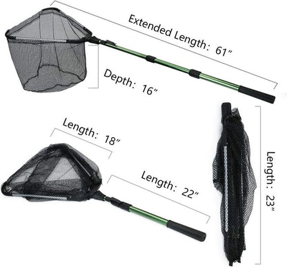 Fishing Landing Net with Telescoping Pole Handle - Extendable 40-63 Inches for Freshwater Use