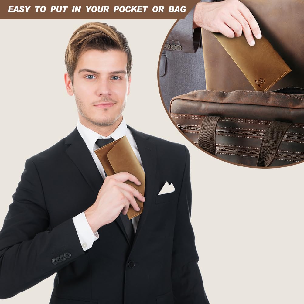 Ringsun Genuine Leather Cash Envelopes, Reusable Budget Envelope, Retro Clutch for Men & Women, Minimalist Wallet, Bourbon Brown