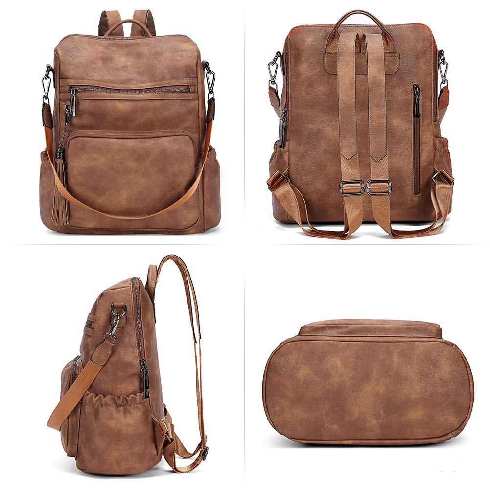 CLUCI Backpack Purse for Women Travel Backpack Large Leather Fashion Designer Lady Shoulder Bag with Tassel Brown