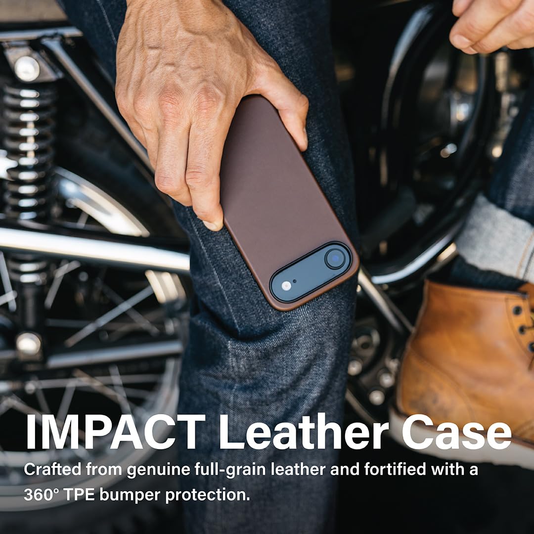 KORDIZ Impact Leather Case for iPhone 17 Air – Full-Grain Leather MagSafe Case with Camera Control Button – 360° Shockproof Bumper – Rugged Patina-Ready Protection – Slim Grip Cover (Dark Brown)