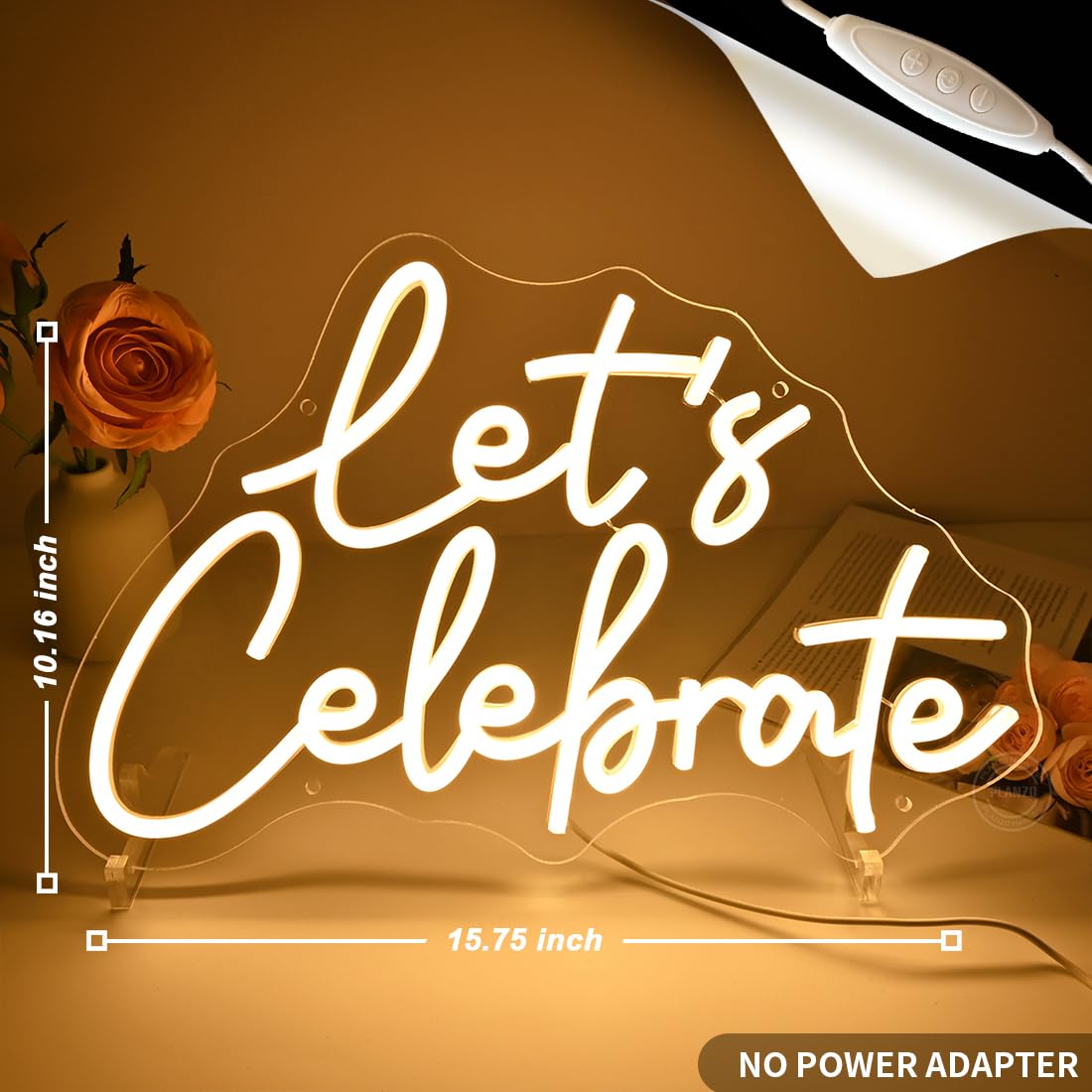 Planzo Let's Celebrate Led Neon Sign Light Wedding Gratuation Birthday Party Wall Sign Decor BackdropBedroom Bar Thanksgiving Christmas Banner USB 15.75" x 10.16"