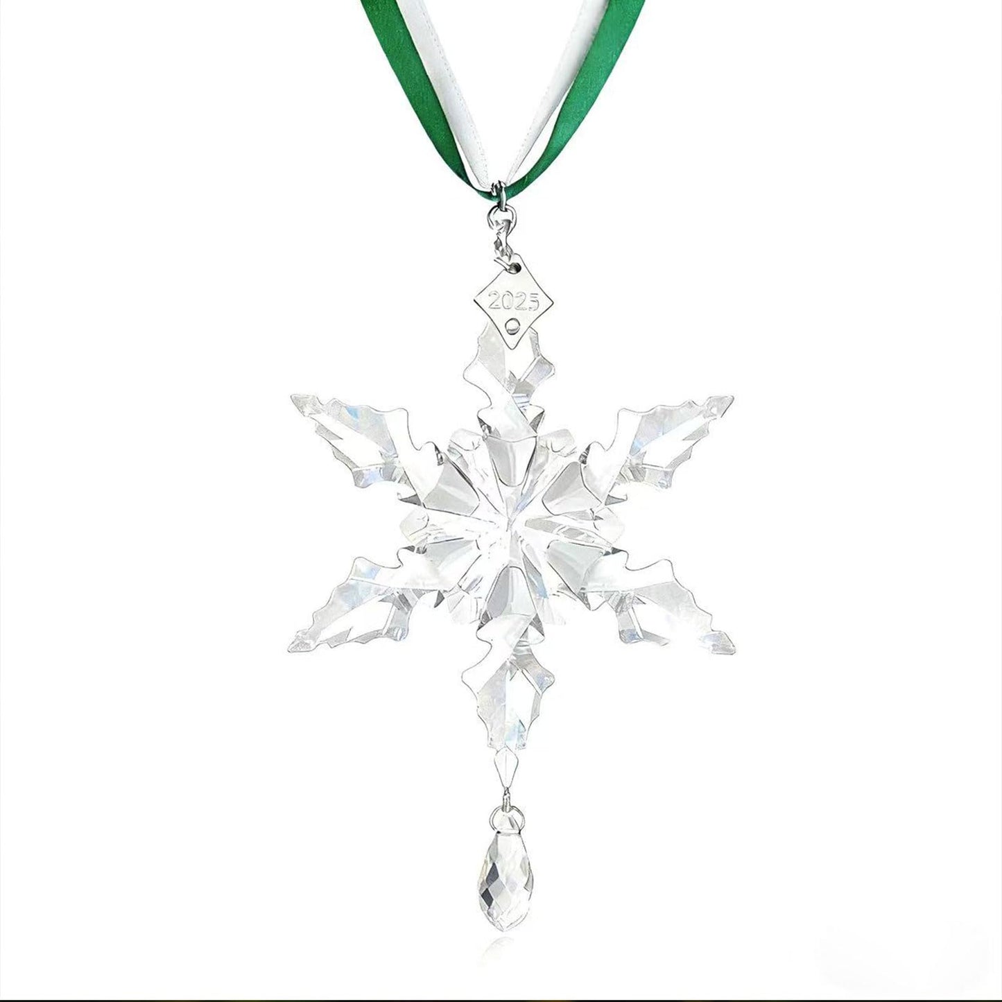 2025 Annual Christmas Ornaments Crystal Snowflake Star - Christmas Tree Ornaments Pendant Sun Catcher Home Hanging Decor (2025 White Crystal 2 Layers)