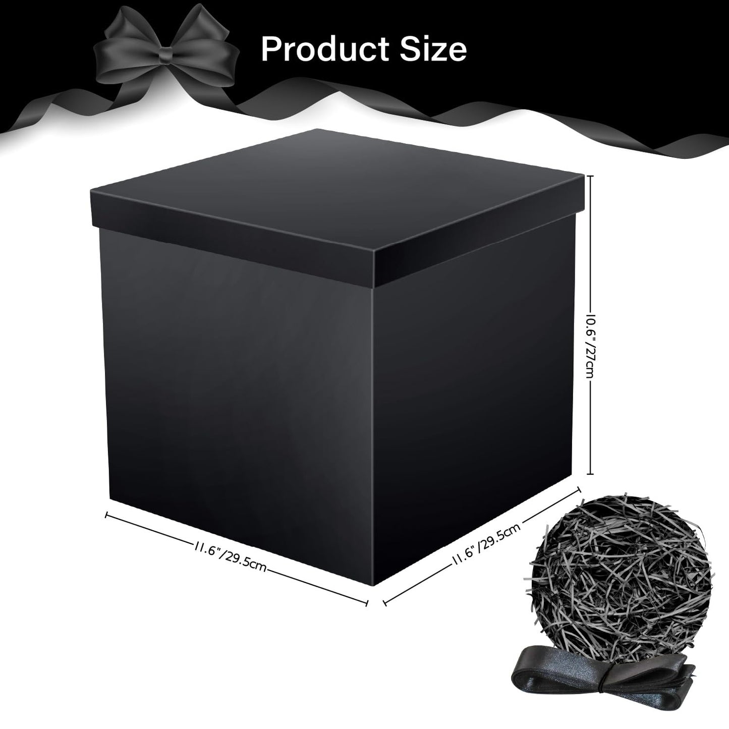 Linelglobal Large Gift Box with Lid for Present Collapsible Gift Box with Filler Paper for Birthday Anniversary Valentine 12x12x10 - Black