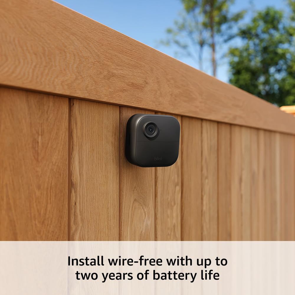 Blink Outdoor 4 – Wireless smart security camera, two-year battery life, 1080p HD day and infrared night live view, two-way talk. Sync Module Core included – 5 camera system