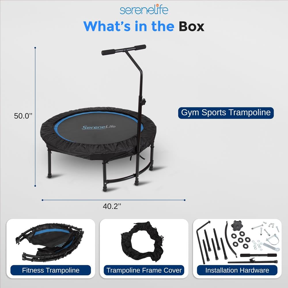 Serenelife 40" Inch Portable Fitness Trampoline with Adjustable Handrail for Indoor and Outdoor Use – Professional Round Jumping Trampoline – Cardio Trampoline