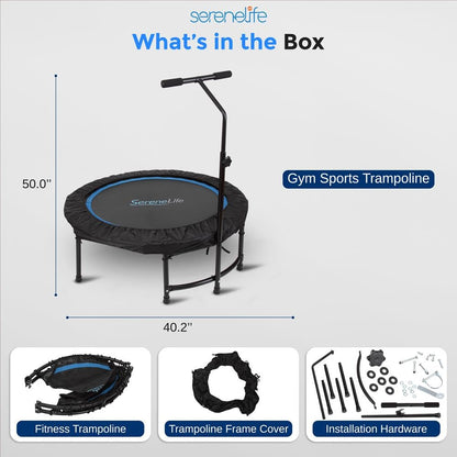 Serenelife 40" Inch Portable Fitness Trampoline with Adjustable Handrail for Indoor and Outdoor Use – Professional Round Jumping Trampoline – Cardio Trampoline