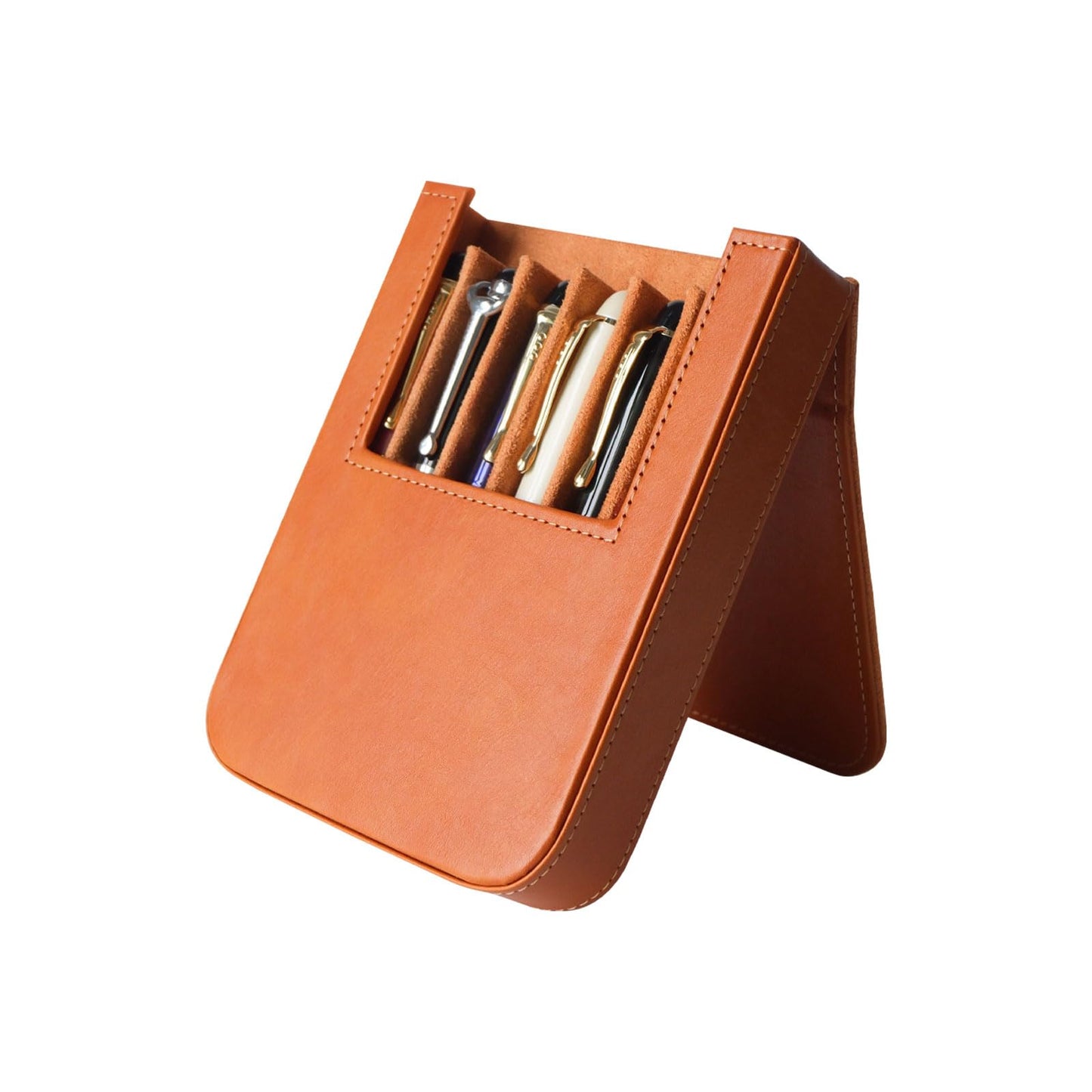 MIVLXLX Leather 6 Fountain Pen/Pencil Tray Case, Handmade, Magnetic Closure with Drawer Design, Gift Choice for Man/Woman/Office, 6 Slots（brown）