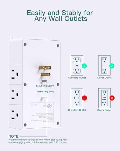 Addtam Outlet Extender with 12 AC Outlets and 3 USB Ports (1 USB-C), White