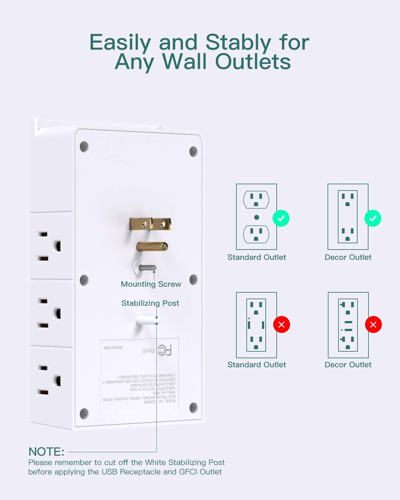 Addtam Multi Plug Wall Outlet, Surge Protector Wall Mount with 12 Outlet Extender 4 Sides and 3 USB Ports (1 USB-C), Outlet Splitter Power Strip for Home Office Dorm Room Essentials, White