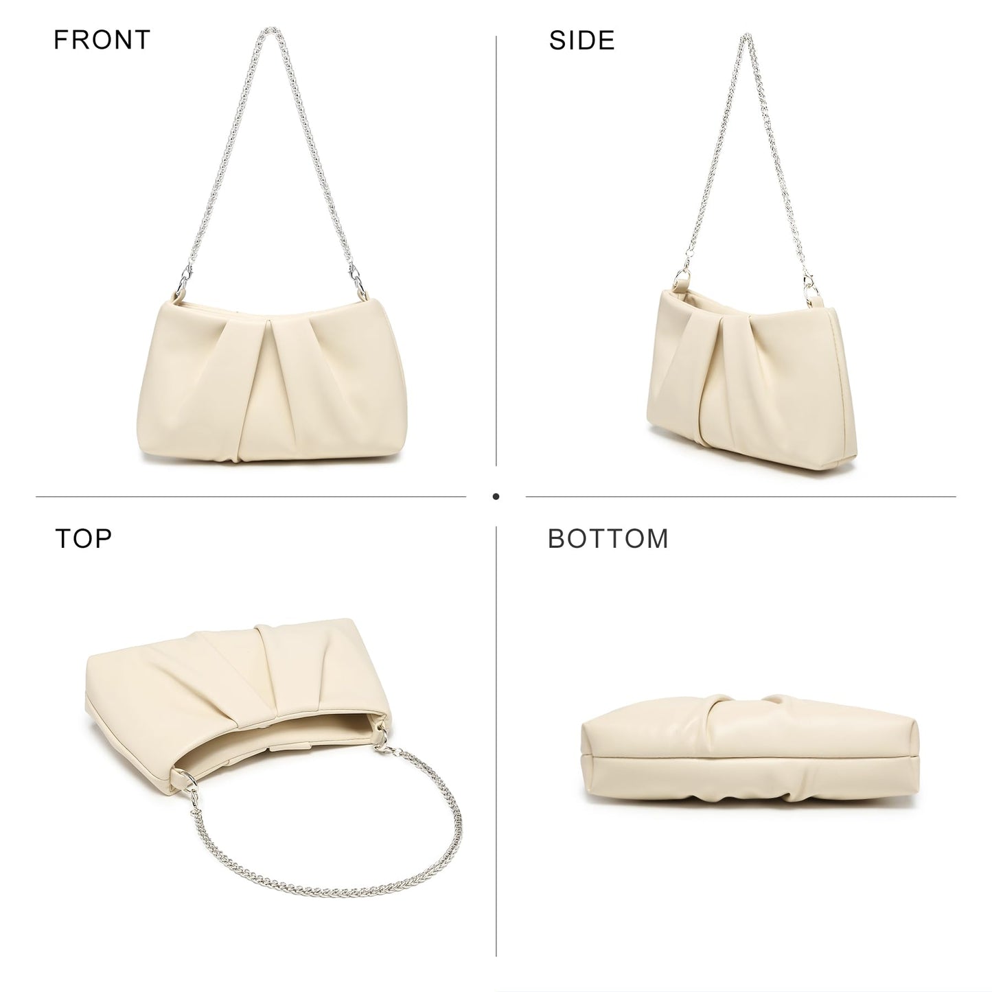 Dasein Elegant Pleated Evening Bag Soft Vegan Leather Clutch Purse Dressy Formal Handbag with 2 Chain Straps for Women (Apricot)