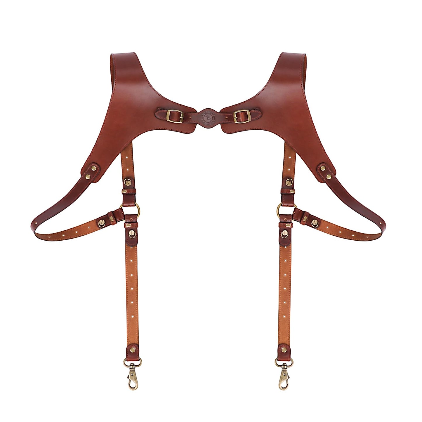 TOURBN Men's Genuine Leather Harness Suspenders - Adjustable Vintage Braces with Brass Hooks for Pants, Weddings & Formal Wear