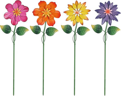 hogardeck Metal Flower Decorative Garden Stakes,4 Pcs 19" Outdoor Garden Decor with Shaking Flower Head Yard Stakes, Yard Art Spring Decorations for Patio Lawn (Pink & Yellow & Purple & Orange)