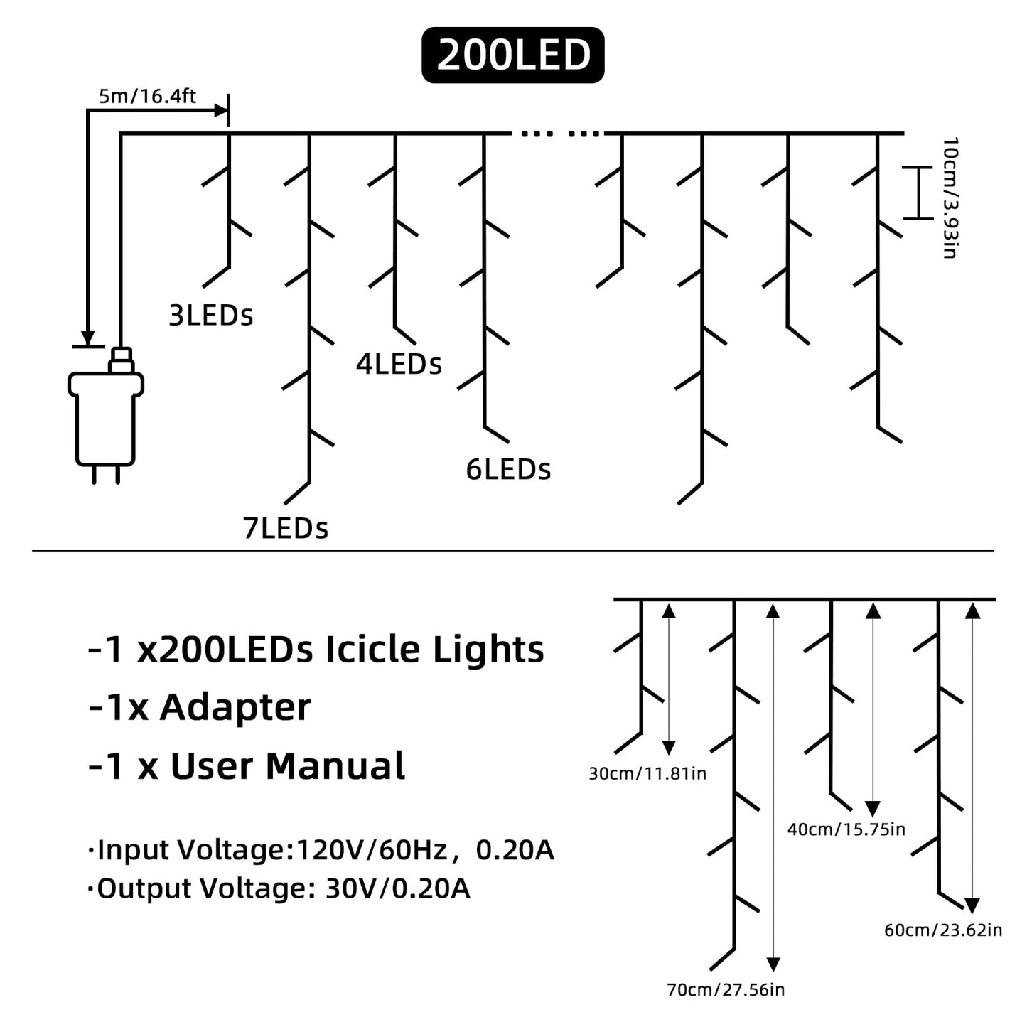 BYIZO Christmas Outdoor Icicle Lights - 200 LED 21+16 FT 8 Modes Curtain Fairy String Light Plug in, Waterproof for Eaves Yard Holiday Xmas Holiday Indoor Outdoor Decoration - Warm White