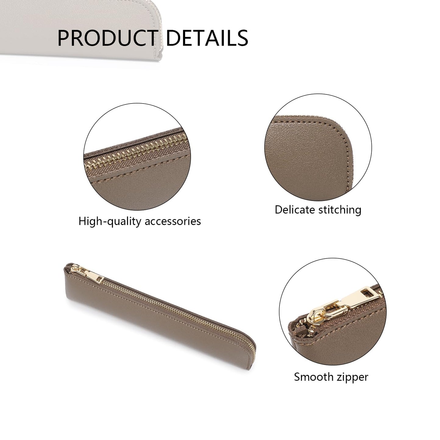 YONBEN Faux Leather Pencil Case Small Pencil Pouch Slim Pen Case Holder Zipper Bag for School Office(Pearl Brown)