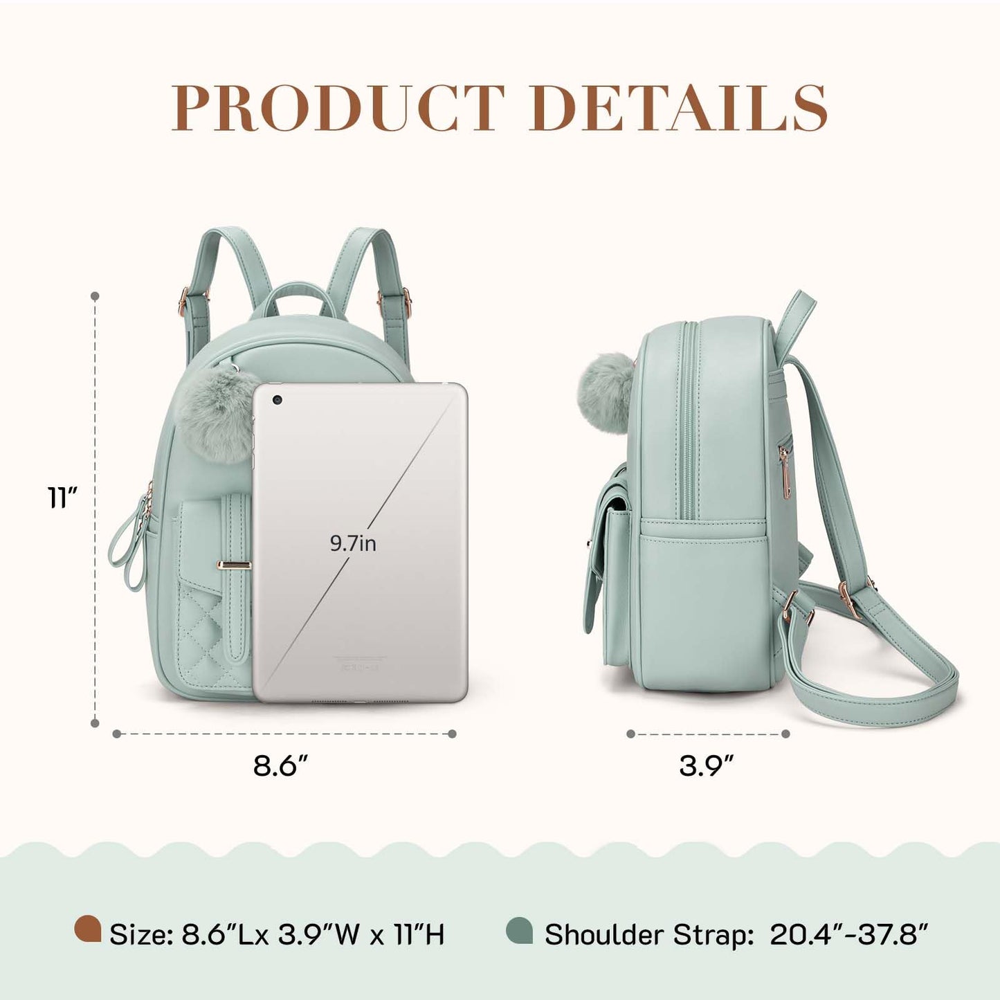 Missnine Mini Backpack for Women Cute Small Backpack Purse With Pompom PU Leather Bookbag Small Casual Daypacks For Ladies
