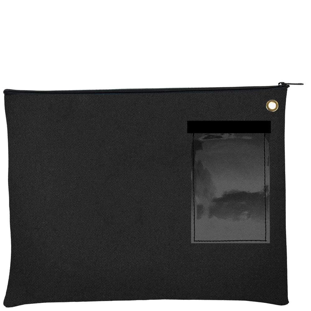 BankSupplies Canvas Interoffice Mailer, 14 oz. - 14W x 11H - Black - Transit Bag - Large Zipper Bag with Grommet - Use with Padlock or Zip Tie for Security - Interoffice Mail Bag