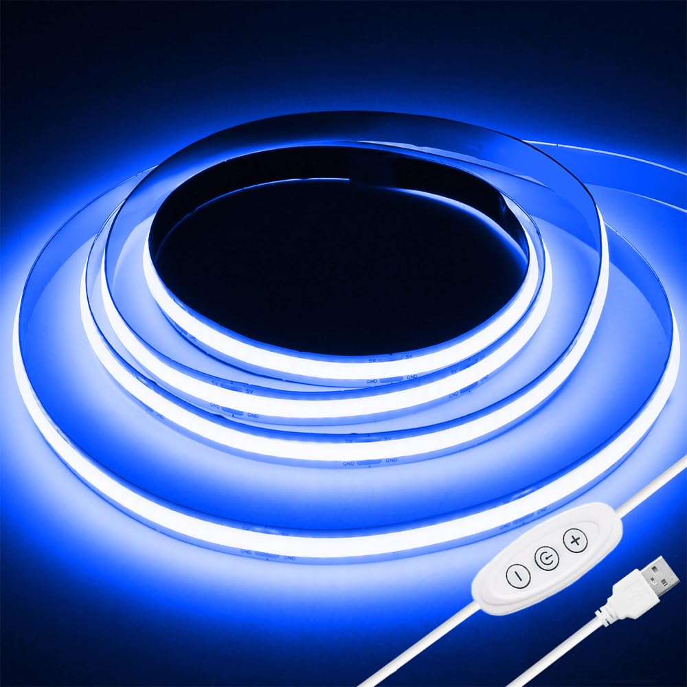 Smacen USB Powered COB Led Strip Lights, 6.56Ft Battery Operated Blue LED Strip Lights, High Brightness Flexible LED Tape Lights for Room, Cabinet, Bedroom, Kitchen, Party, Home DIY Indoor Deco