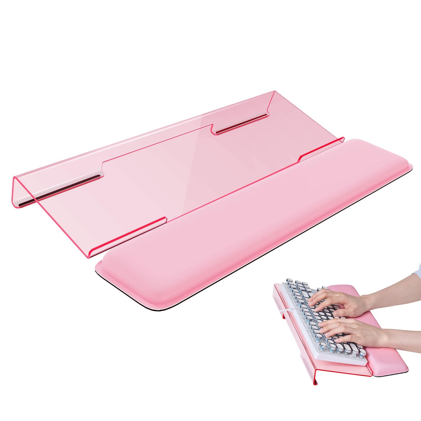 Laborio Computer Keyboard Wrist Rest Stand for Desktop, Keyboard Holder for Easy Typing with Wrist Pad for Office Desk, Home, School (Pink)