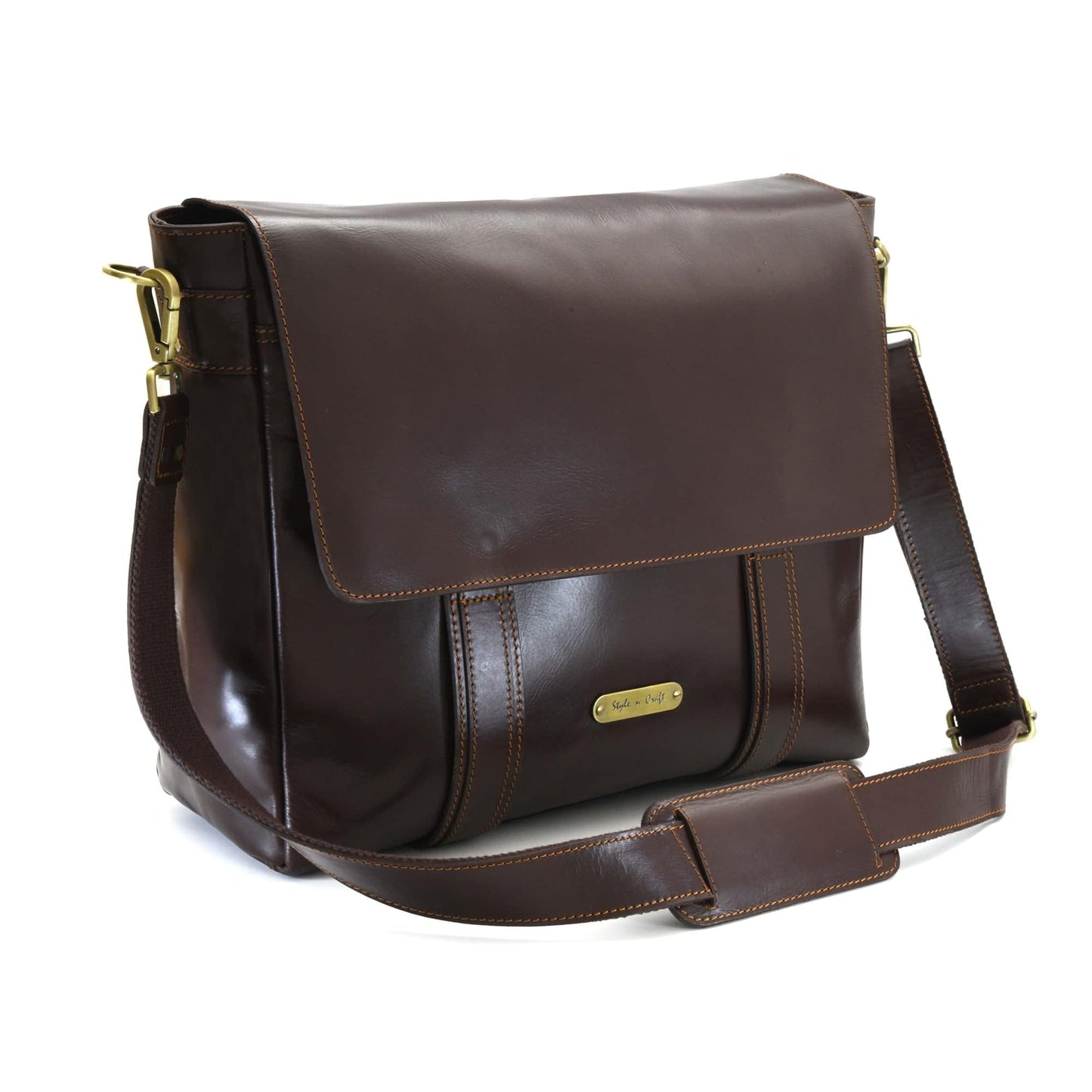 Style N Craft Messenger Bag, Full-Grain Leather Soft Briefcase Laptop Bag for Men and Women, Dark Brown (392005)