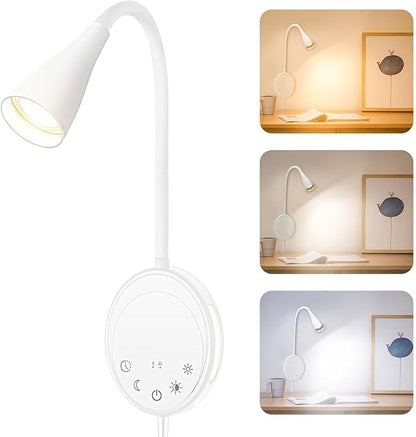LED Wall Mounted Reading Light, Book Light for Reading in Bed, 5 Dimming & Color Temperature, 360°Flexible Gooseneck, USB Output Bedside Headboard Lights, Timers Function & NightLight