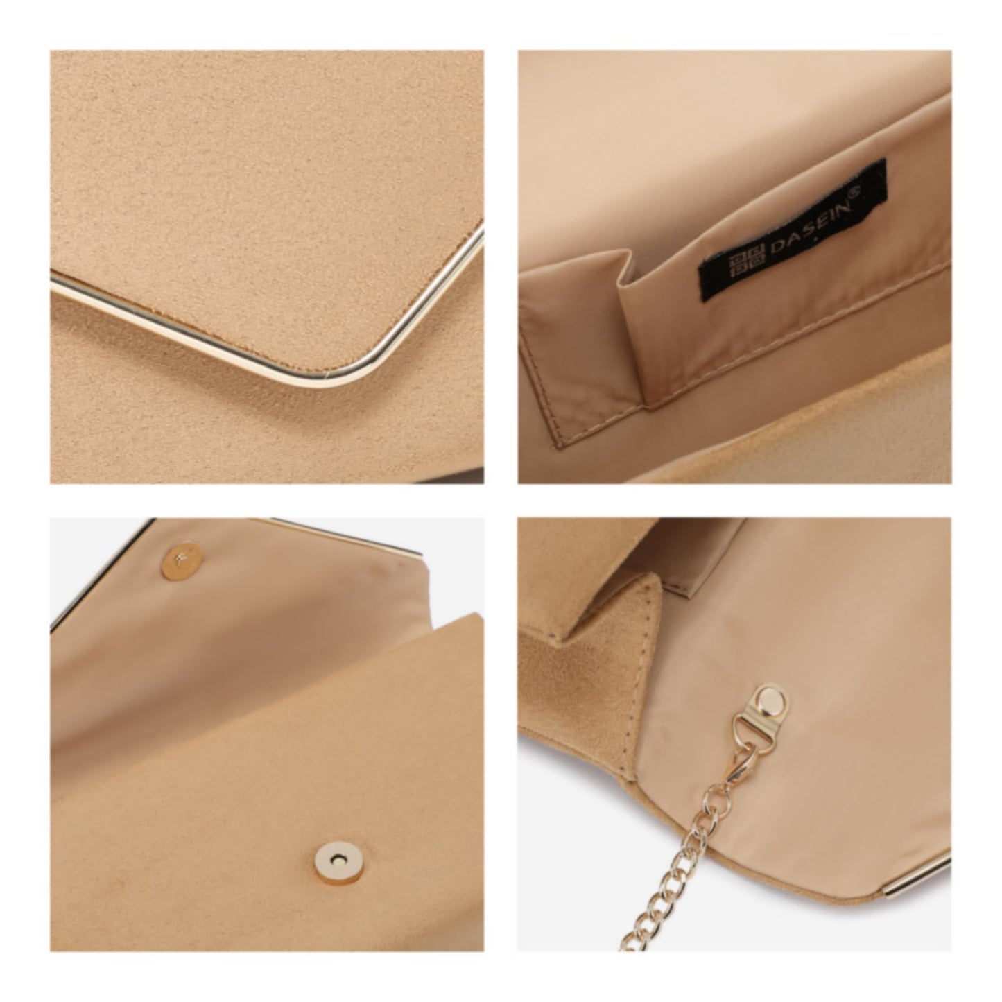 Dasein Ladies' Velvet Evening Clutch Handbag Formal Party Clutch For Women With Chain Strap (Camel)