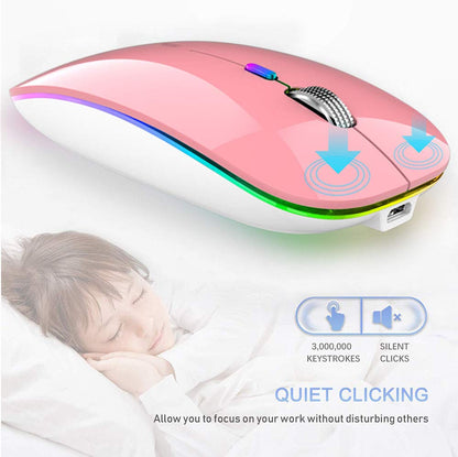 TENMOS Wireless Bluetooth Mouse, LED Slim (Bluetooth 5.1/5.0 + USB) 2.4GHz Rechargeable Silent Bluetooth Wireless Mouse with Type C Adapter for Laptop/MacBook/iPad OS 13 and Above (Matte Black)