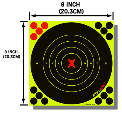 ATFLBOX 8 Inch Splatter Adhesive Bullseye Fluorescent Yellow Shooting Target Stickers, Shooting Outdoor and Indoor Ranges, Rective for Handguns, Rifle, Pistol, Pellet Guns, Airsoft, BB Guns (50 Pack)