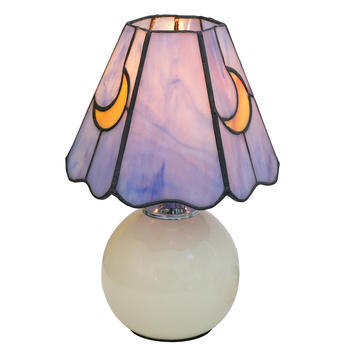 KIPHEPI Tiffany Style Bedside Table Lamp Stained Glass Moon Mushroom Lamp for Bedroom Small Nightstand Lamps for Home Decor Living Room Bedroom Study Nursery Dorm,Purple