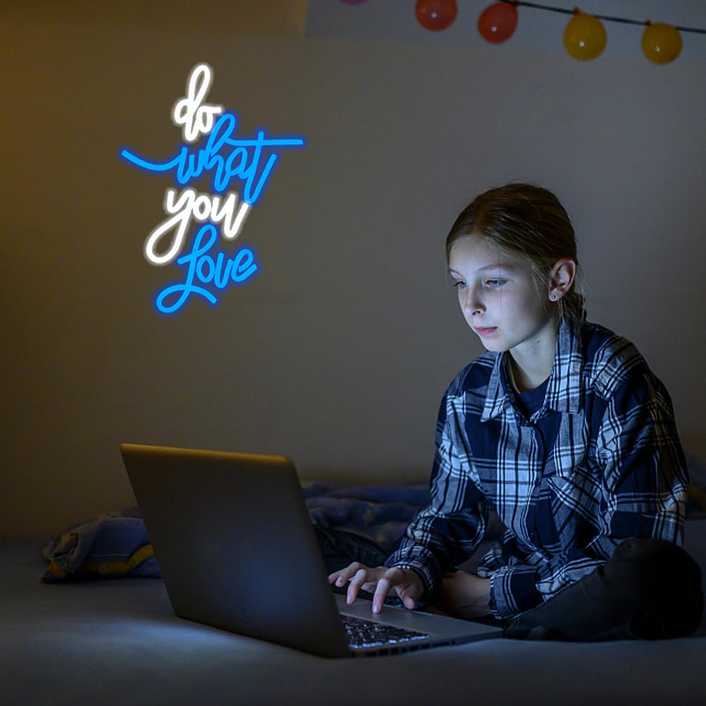 UExnkj-Y Do What You Love Neon Sign Blue White Led Neon Sign Words Neon Lights USB Powered Neon Wall Signs for Bedroom Neon Signs for Wedding, Engagement, Birhthday, Valentines Day Decor