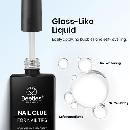 Beetles Gel Nail Kit Short Almond, 240Pcs Easy Nail Extension Set Shaped Clear Tips with 5 in 1 Nail Glue Base & Top Coat and Mini UV Lamp, Nail Tips Art Acrylic Nail Kit Gifts for Women