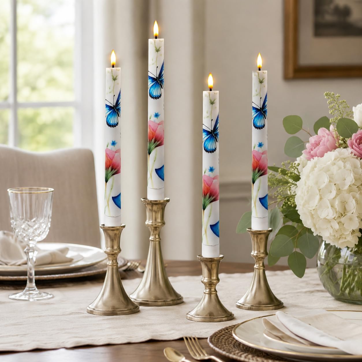SEUCRWAX 10 Inch Flameless Taper Candles,LED Candlesticks Battery Operated with 10-Key Remote and Timer,4p Flame Lights for Wedding Decoration Party(Butterfly)