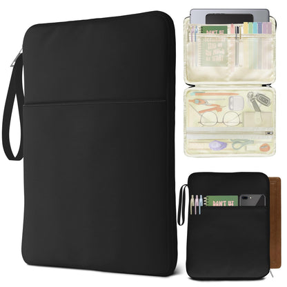 QRZIQRZ Black Book Sleeve Kindle Pouch, Book Protector Case with Zipper, PU Leather Waterproof Book Cover Bag, Portable Book Pouch for Book Lovers Gifts Paperbacks Bibles Hardcover