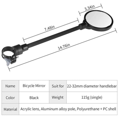 2pcs Bike Mirror, Adjustable Handlebar Rear View Mirrors For Mountain Road Bike Bicycle Electric Motorcycle Black