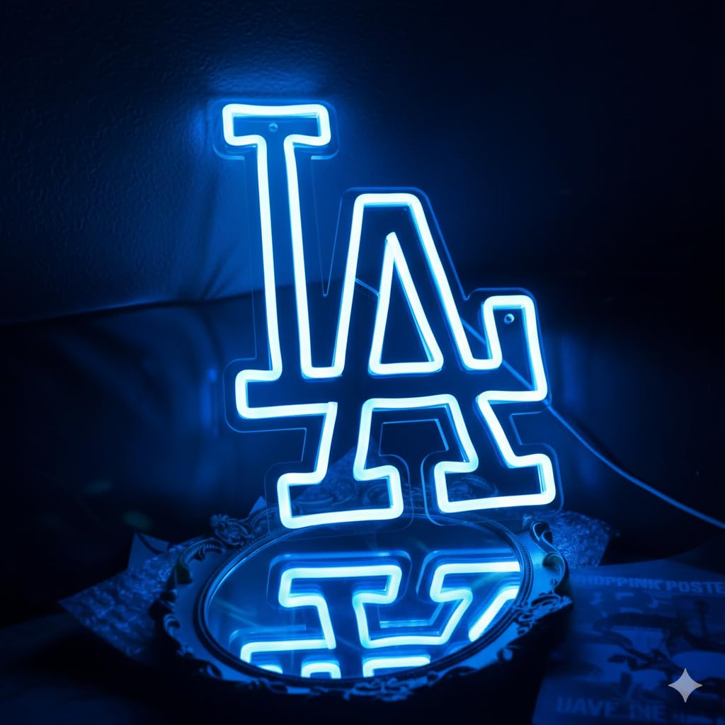 Dodgers Baseball LED Neon Sign Wall Decor – Sports Team LED Light for Bedroom, Man Cave, Game Room – Birthday, Christmas gift - USB/5V Powered, LED – Great Gift for Baseball Fan (13x15 in)