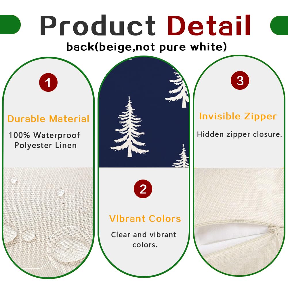 RABUSOFA Christmas Pillow Covers 18x18 inch Set of 2 Indoor Outdoor Waterproof Christmas Decor Tree Decorative Throw Cushion Cases Winter Xmas Holiday Decoration for Couch Patio Dark Blue