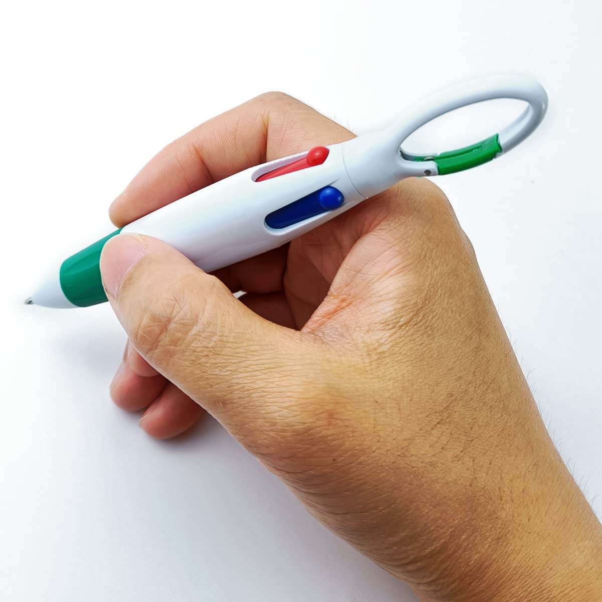 NSBELL 24PCS Plastic Carabiner Shuttle Pens 4-in-1 Retractable Ballpoint Pens Multicolor Pens with Buckle Keychain on Top for Office School Supplies Students Children Gift