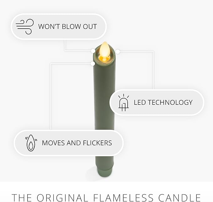 Luminara - Flameless Battery Operated Taper Candle - Loden Green - Pack of 1-1x9.5 - LED Flickering Flame - Realistic Safe for Home Kids and Pets