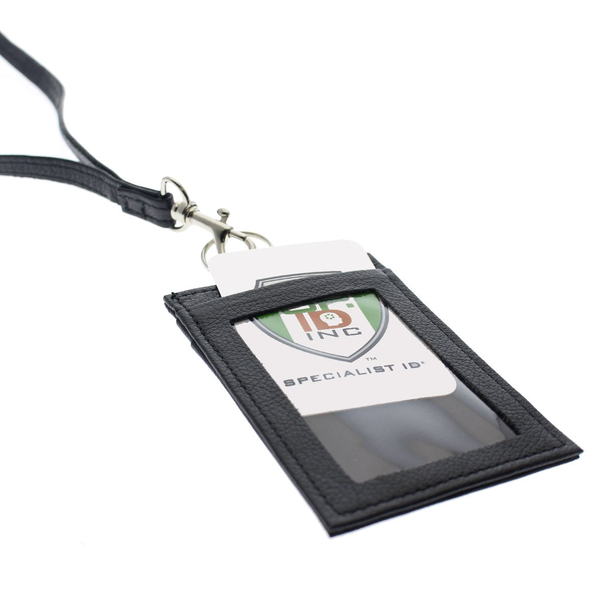 Union Made Leather Badge Holder - USA Manufactured Heavy Duty Four Pocket ID Badge Wallet with Lanyard by Specialist ID