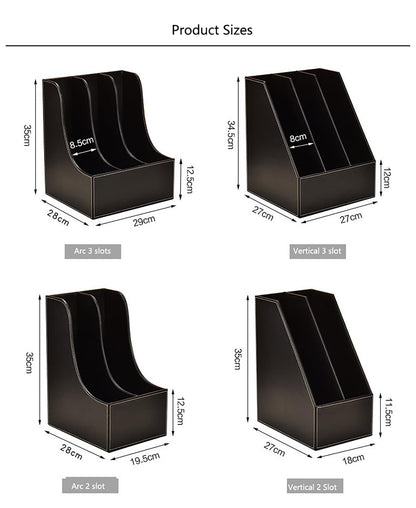 3 Tier Leather Magazine Holder - Vertical File Organizer with PU Leather Cover, Handmade Office Desk Organizer for A4/A3 Documents, Magazines, Books - Black (3 slot)