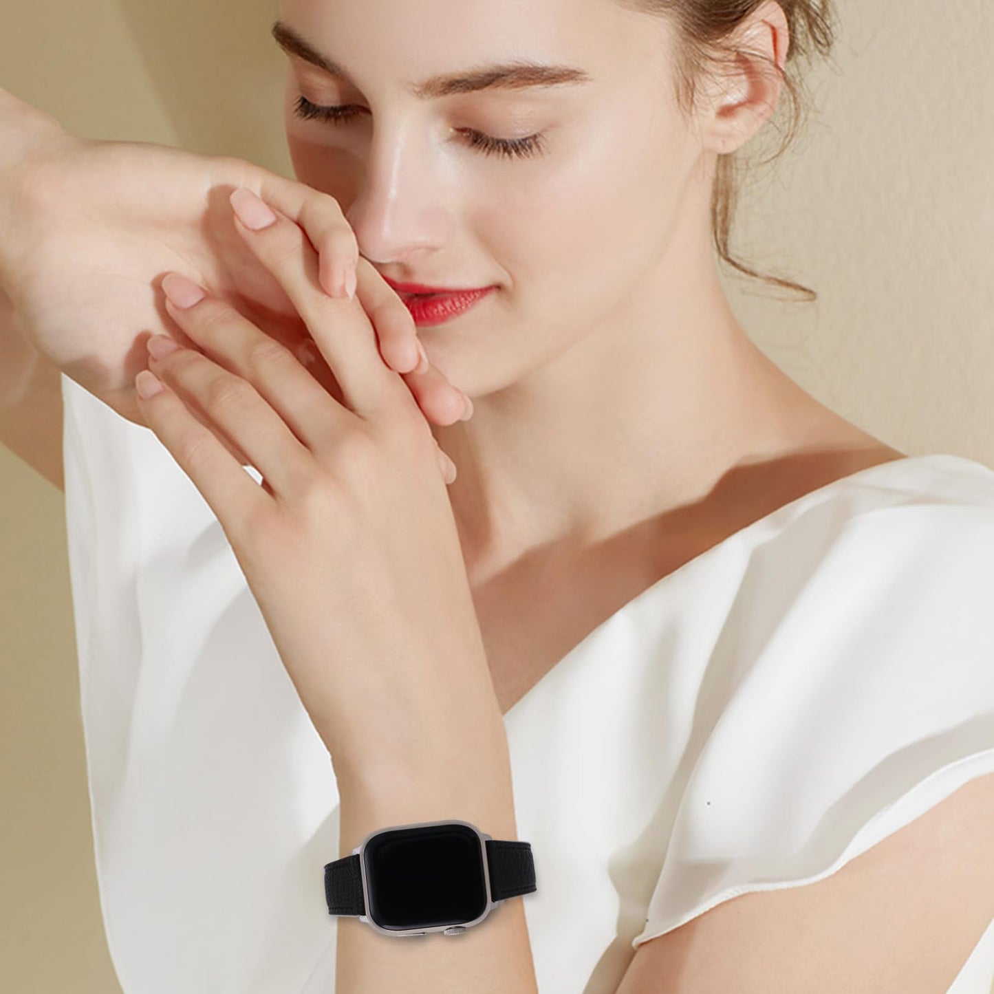 Thin Slim Soft Goatskin Women Leather Watch Bands for Apple Watch 38mm 40mm 41mm 42mm, Small Wrist Watch Band Lightweight Elegant Replacement Straps Compatible with iWatch SE 11 10 9 8 7 6 5 4 3 2 1