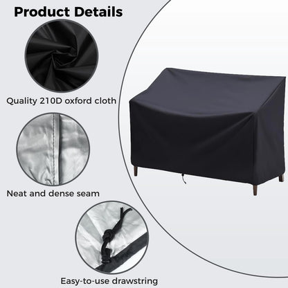 Outdoor Bench Cover, 2 Seater Patio Bench Cover, Waterproof Heavy Duty Furniture Cover with Air Vents, Buckles and Drawcord, All Weather UV Dust Protection for Porch Deck Garden, 53 x 26 x 35 in