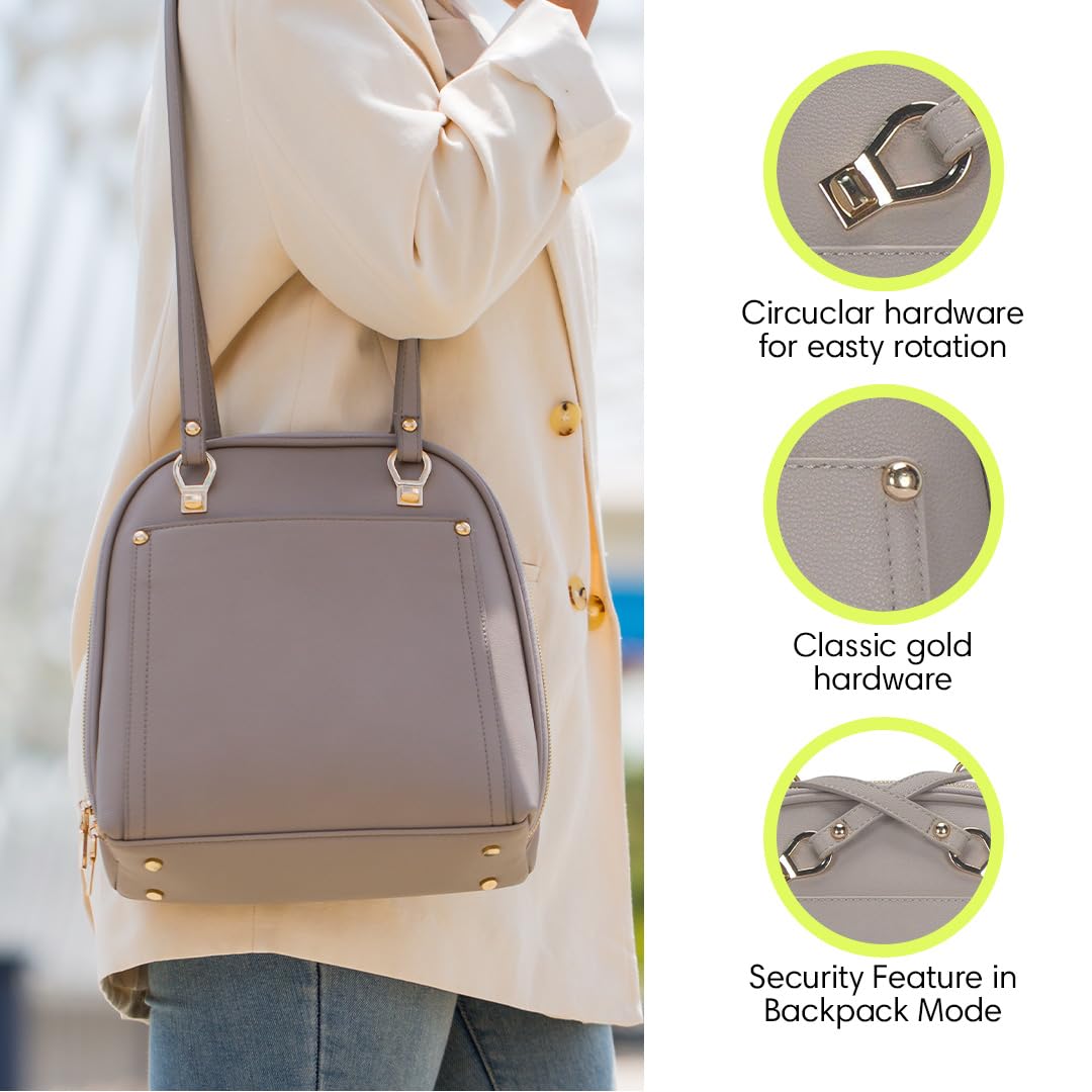 MMS Brands Miztique Daisy Convertible Backpack Purse for Women | Vegan Leather Shoulder Strap Bag or Convertible Backpack | (Taupe)