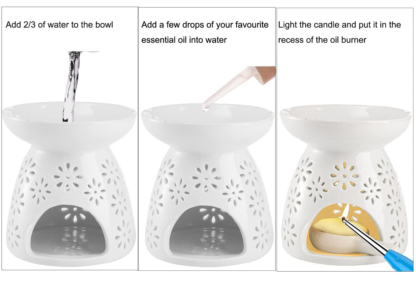 Lawei Set of 3 Ceramic Tealight Candle Holder, Essential Oil Burner Wax Melt Burners, Aromatherapy Aroma Diffuser Burner for Home Bedroom Decor Christmas Housewarming Gift
