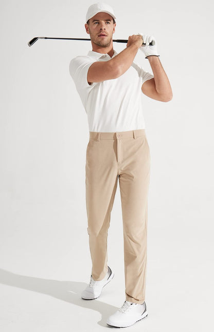 Libin Men's All Day Comfy Golf Pants Work Dress Pants 34" Quick Dry Lightweight Business Casual Trousers for Men with Pockets, Khaki, 46W x 34L