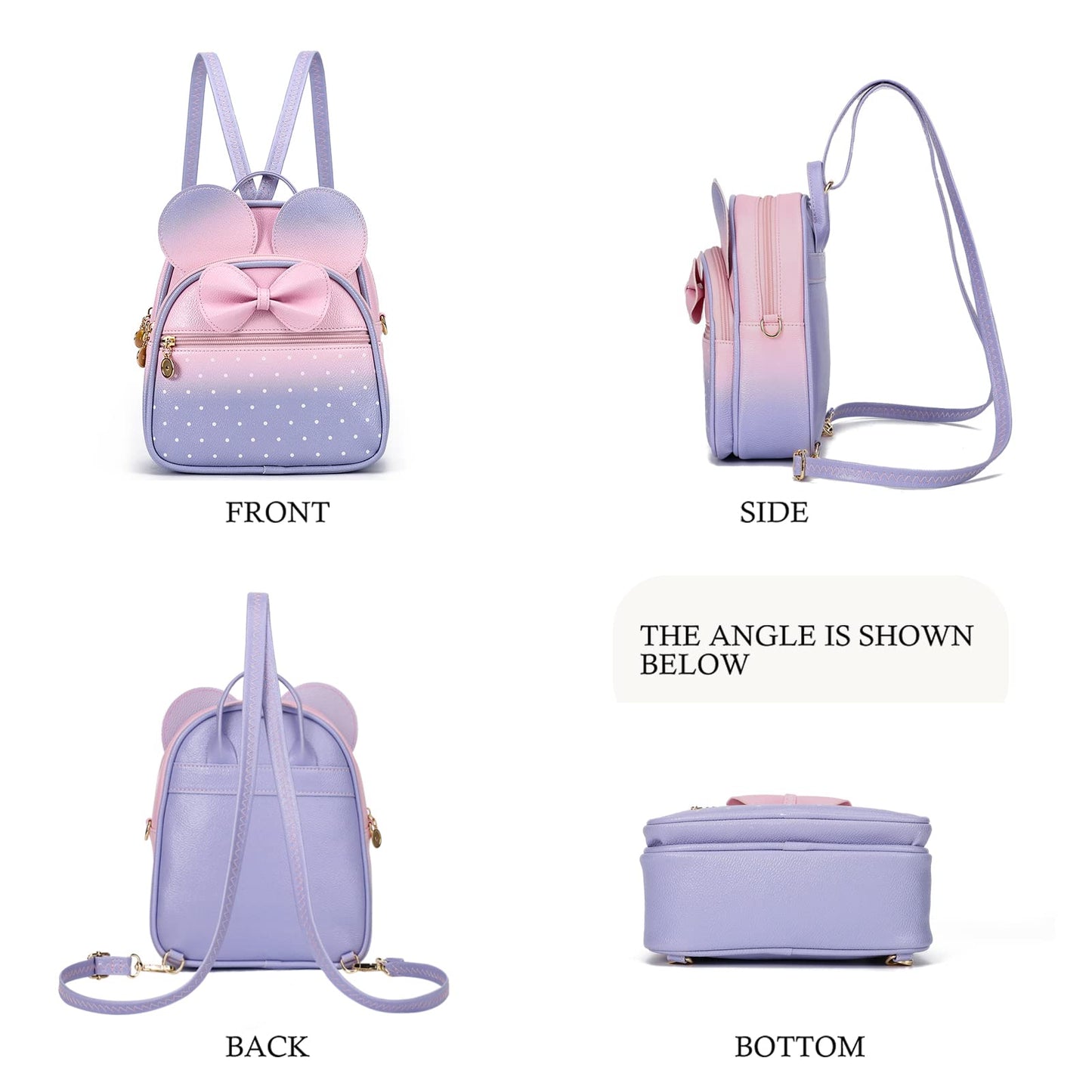 KL928 Girls Mini Backpack Bowknot Polka Dot Cute Small Daypacks Convertible Shoulder Bag Purse for Women
