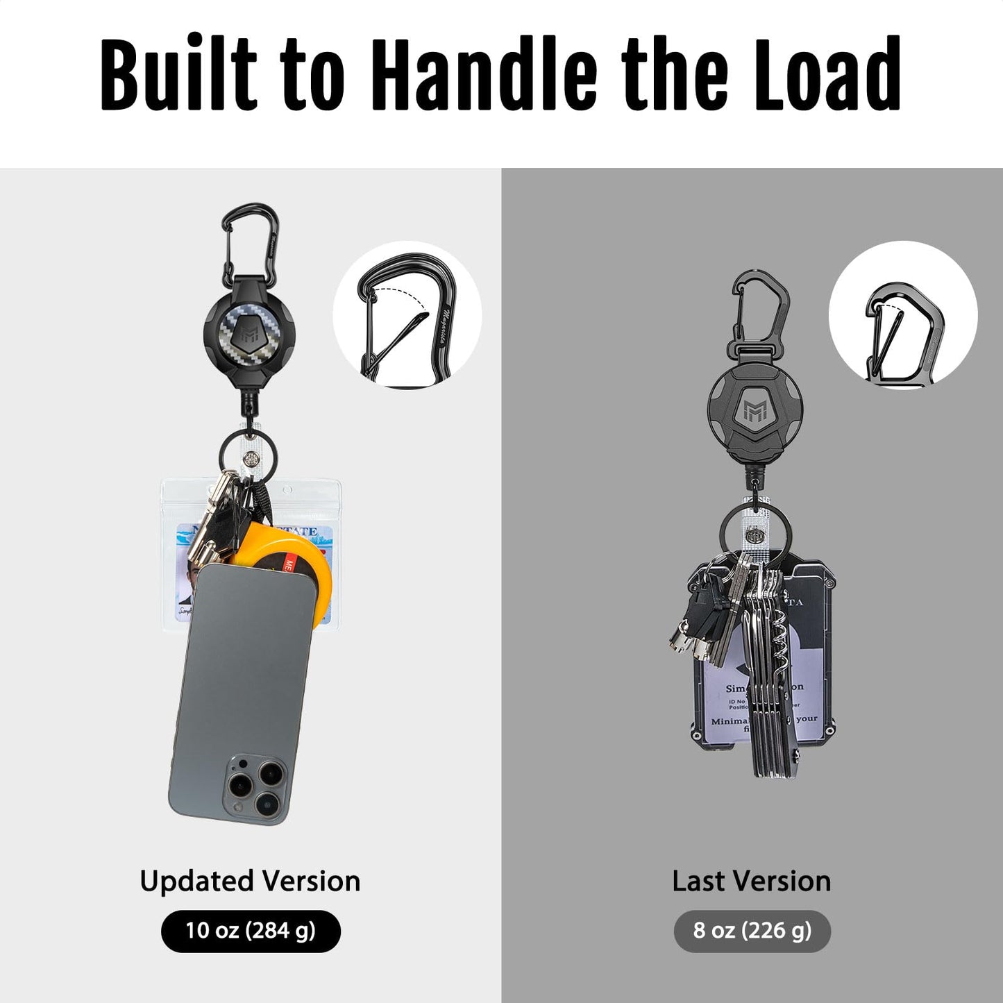 MNGARISTA Heavy Duty Retractable Keychain Lanyard,10 OZ Retraction 31.5" Stainless Steel Cable, 2 Pack Carbon Fiber Badge Reel ID Holder with Tactical Carabiner Clip for Work Officer Security Staff
