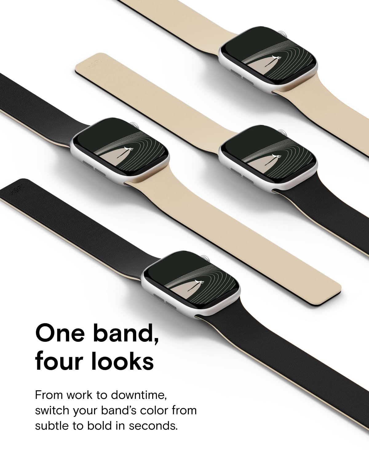 MOFT Snap Duo Watch Bands Compatible with Apple Watch,Quick Magnetic Wear,Duo-Color&Soft Silicone,iWatch Bands for Ultra 3/2/1,Series 11/10/9/8/7/SE/6/5/4/3/2/1, 42/44/45/46/49mm,Vast Black x Stardust