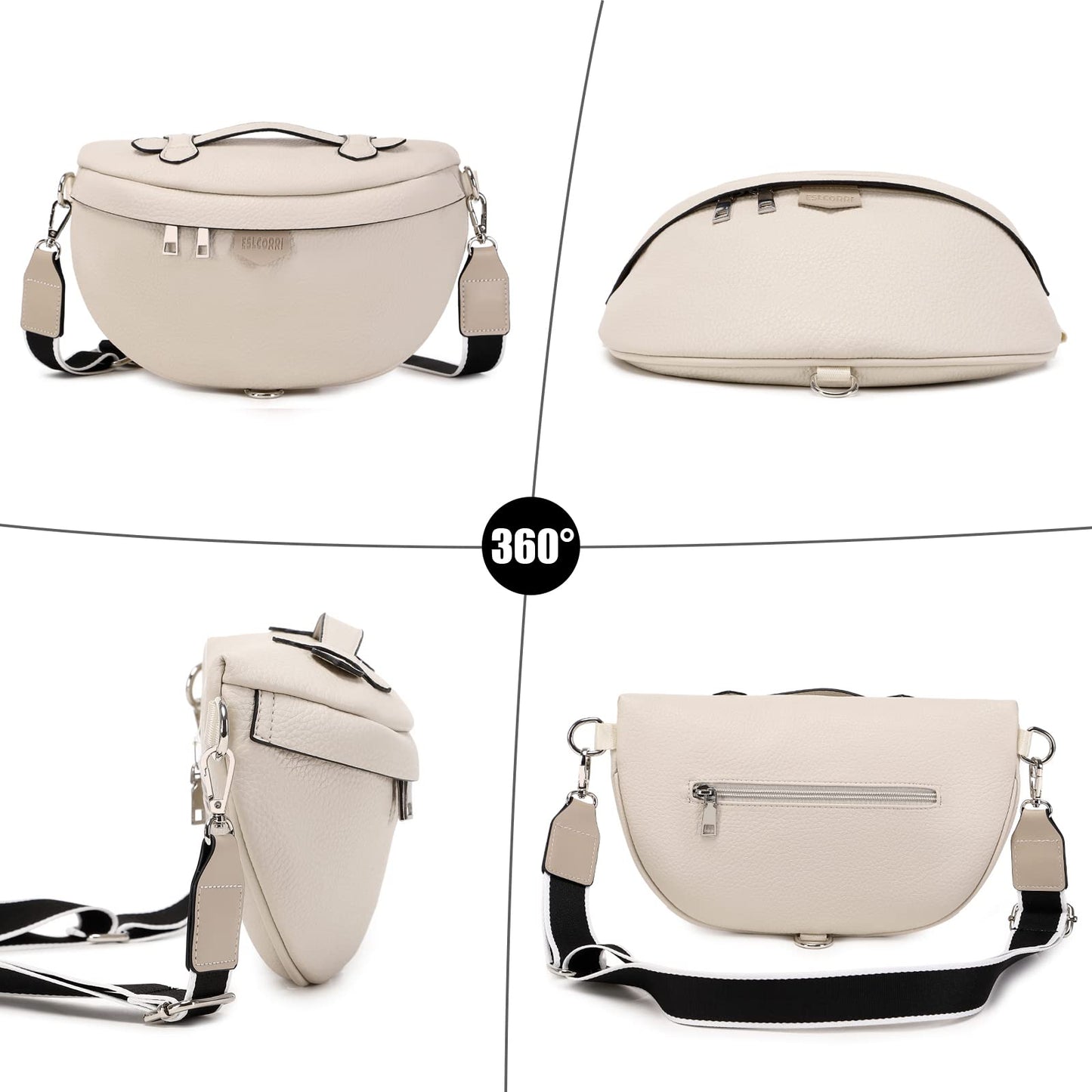 Eslcorri Crossbody Bags for Women - Fashion Sling Purse Shoulder Bag Fanny Pack Leather Casual Chest Bum Bag with Adjustable Wide Strap for Workout Traveling Running Shopping - off white